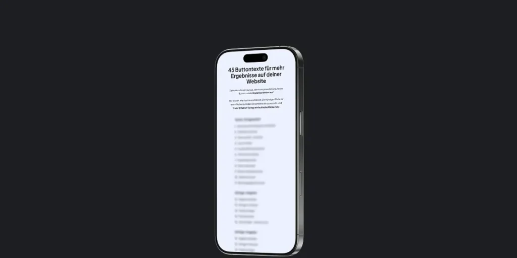 Smartphone zeigt PDF mit 45 Button Texten fuer mehr Klicks auf der Website