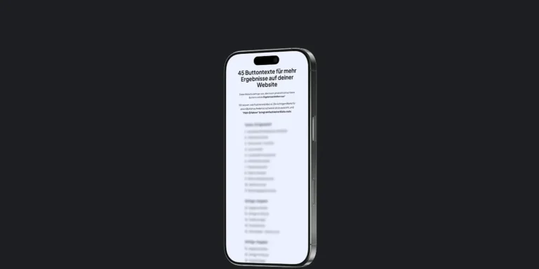 Smartphone zeigt PDF mit 45 Button Texten fuer mehr Klicks auf der Website